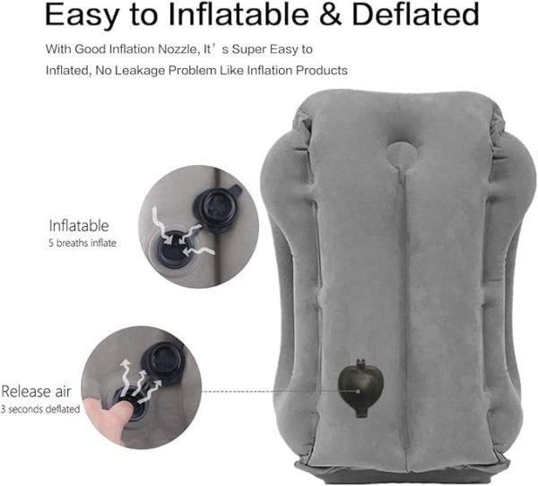 Inflatable Travel Air Pillow for Sleeping to Avoid Neck and Shoulder Pain, Comfortably Support Head and Lumbar, Used for Airplane, Car, Bus and Office (Grey) - Image 6