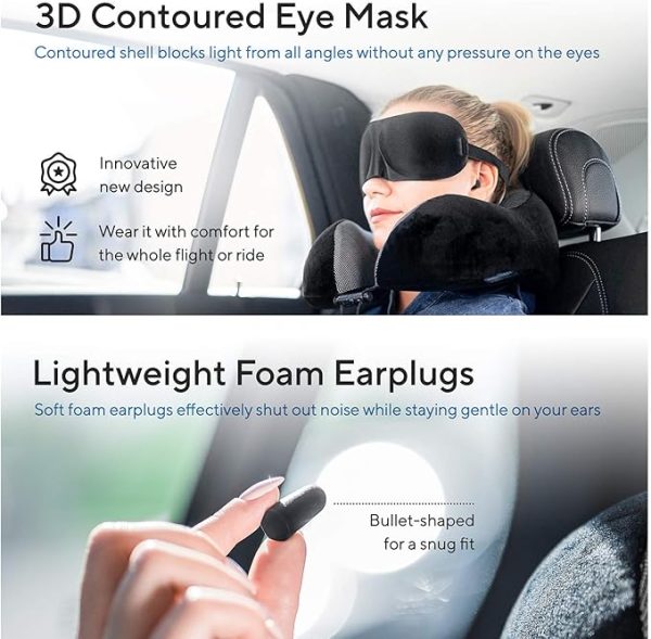 Travel Blanket Luxury Travel Set - Ergonomic Airplane Neck Pillow 100% Pure Memory Foam and Super Soft Fleece Blanket - Premium 3D Sleep Mask & Earplugs - Ultimate 4-in-1 Travel Kit Black - Image 2
