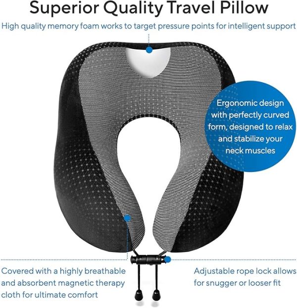 Travel Blanket Luxury Travel Set - Ergonomic Airplane Neck Pillow 100% Pure Memory Foam and Super Soft Fleece Blanket - Premium 3D Sleep Mask & Earplugs - Ultimate 4-in-1 Travel Kit Black - Image 4